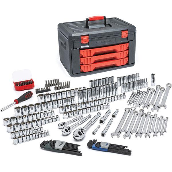 GearWrench 219 Piece, 6- and 12-Point Mechanic's Tool Set with 3-Drawer Storage Box, SAE/Metric