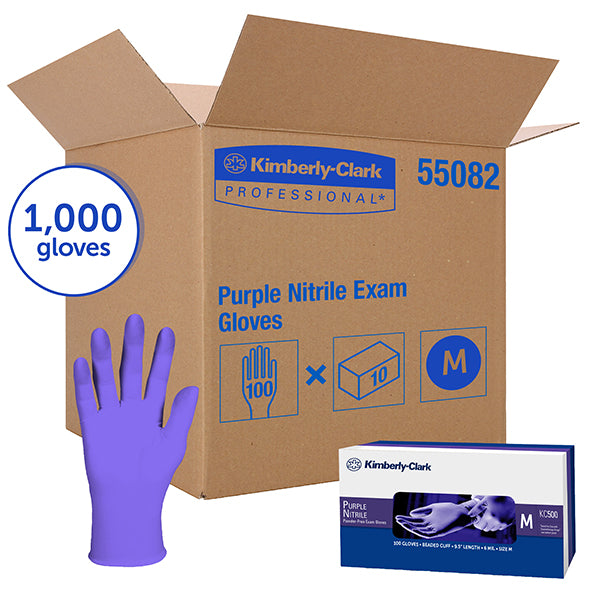 KleenGuard* Purple Nitrile Exam Gloves, Medium, 10 Boxes/100 Each