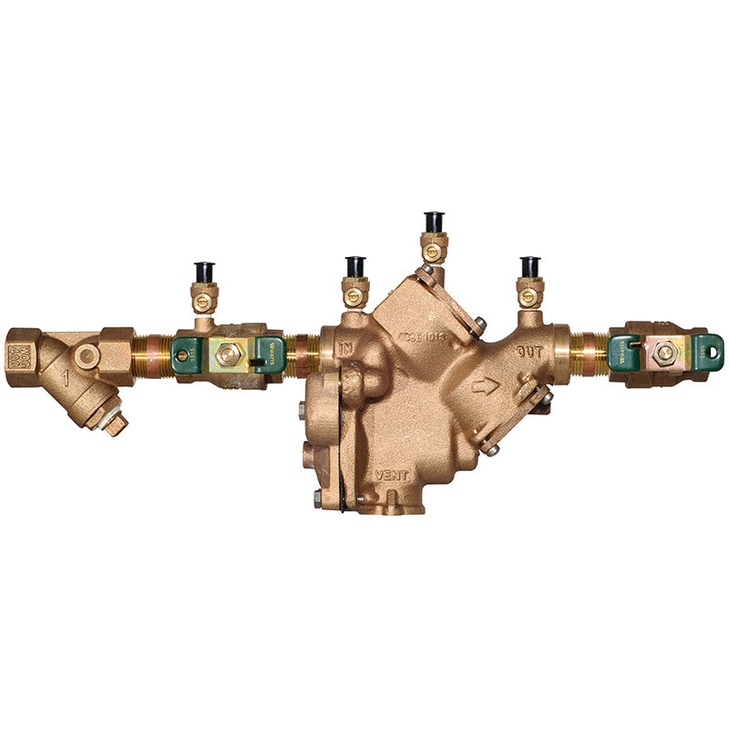 Watts® 1" LF909-QT-S-HW Reduced Pressure Zone Assembly, Lead-Free, Quarter Turn Shutoffs, Stainless Steel Check Module, Bronze Strainer