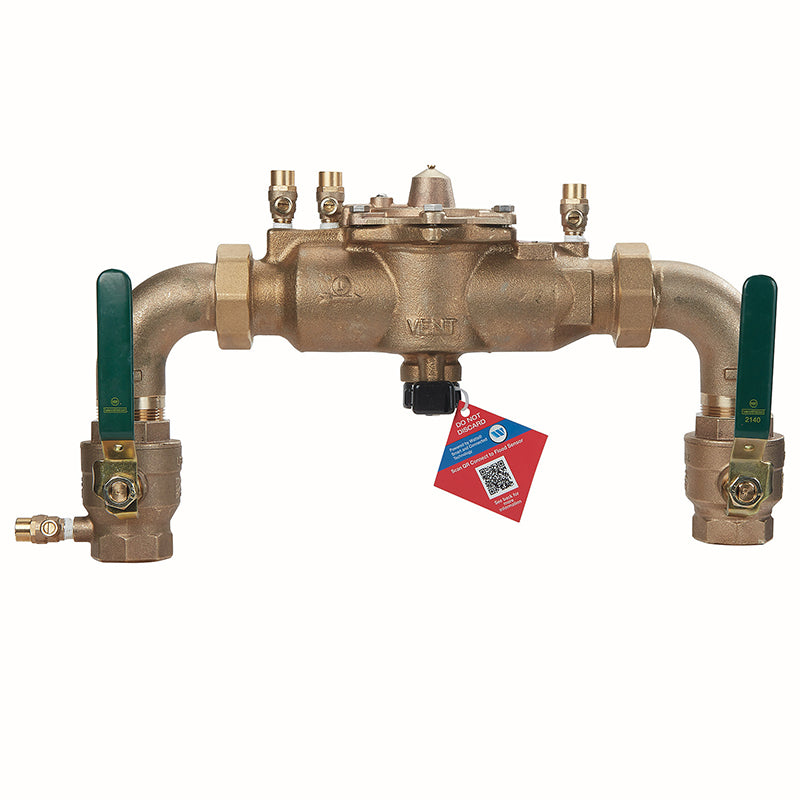 Watts® 1" U009M2-AQT-S-FS Bronze Reduced Pressure Zone Assembly, Quarter Turn Shutoff Valves, Union Connections, Strainer, Elbow Fittings, Flood Sensor