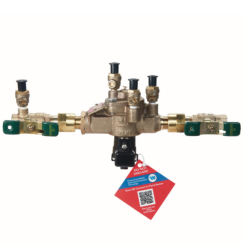 Watts® 1/2" LFU009-QT-FS Reduced Pressure Zone Assembly, Lead-Free, Quarter Turn Shutoff Valves, Union Connections, Flood Sensor