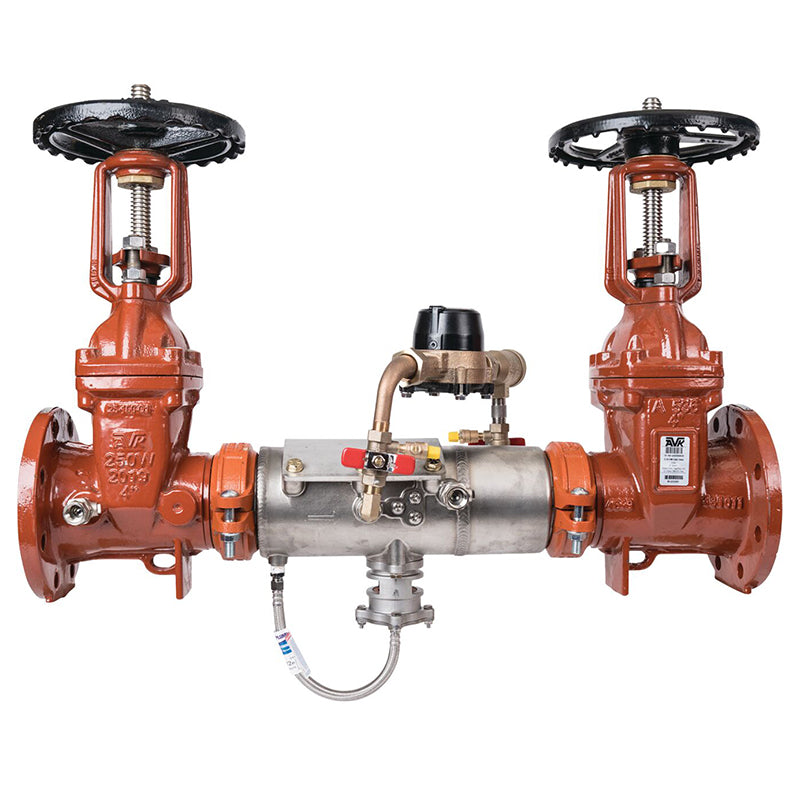 Deringer 4" D-4050G-CFM Reduced Pressure Detector Assembly, OSY Shutoffs, Grooved End Connections, Dual-Action Checks, Backflow Flood Sensor, Cubic Feet Meter
