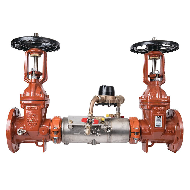Deringer 4" D-4030G-CFM Double Check Detector Assembly, OSY Shutoff Valves, Grooved End Connections, Dual-Action Checks, Cubic Feet Meter