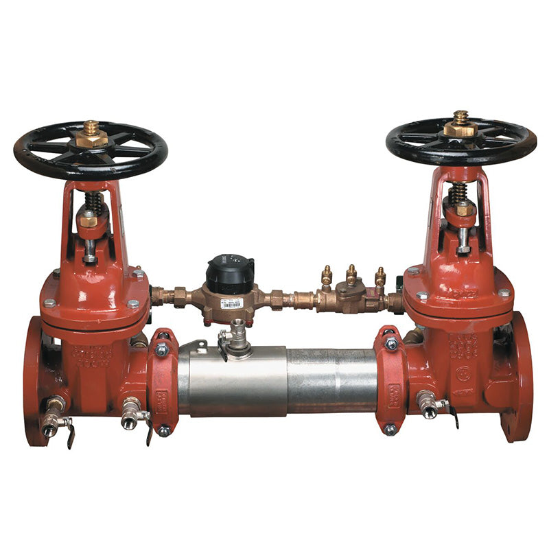Watts 4" 757DCDA Double Check Detector Assembly Backflow Preventer, OSY Shutoff Valves, Cubic Feet Meter