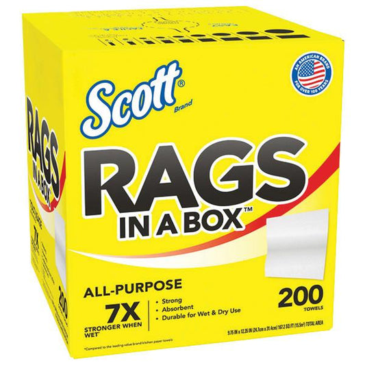 Scott Rags In A Box, 9" x 12", White, 8 Boxes/200 Each