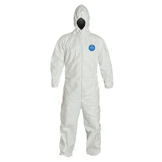 DuPont Tyvek 400 Coveralls with Respirator Fit Hood & Elastic Wrists and Ankles, 2X-Large, White, 25/Case