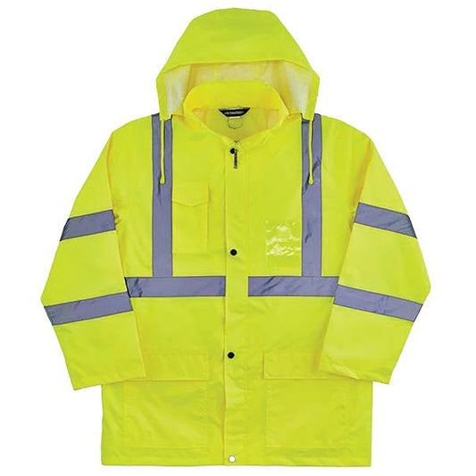 Ergodyne Glowear 8366 Lightweight Hi-Vis Class 3 Rain Jacket, Type R, 2X-Large, Lime