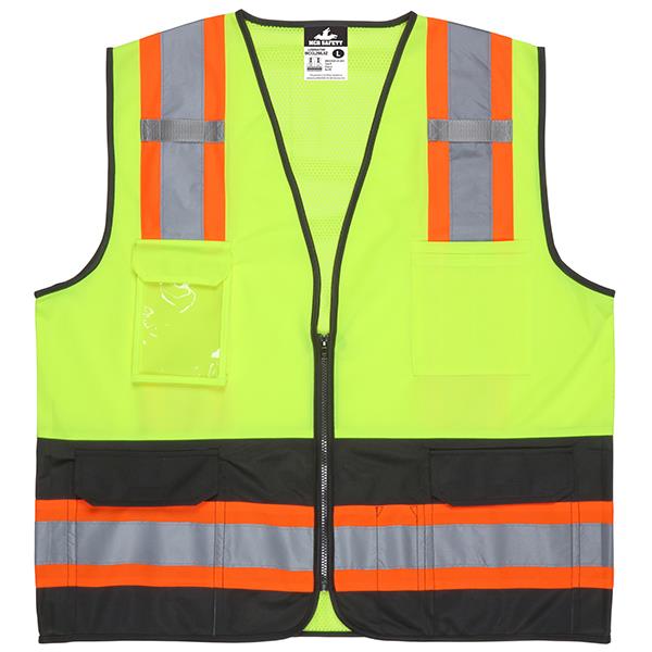 MCR Safety Luminator ANSI Class 2 Solid Front/Mesh Back Safety Vest, 2X-Large, Lime/Black