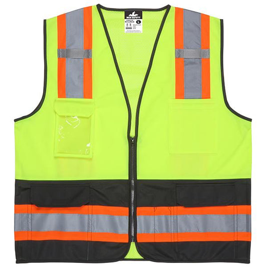 MCR Safety Luminator ANSI Class 2 Solid Front/Mesh Back Safety Vests, Small, Lime/Black