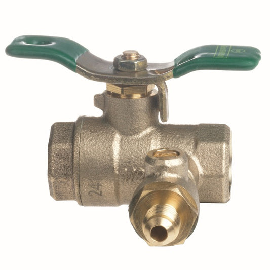 Ames 1/2" Full Port Bronze Ball Valve w/ Test Cock & Tee Handle
