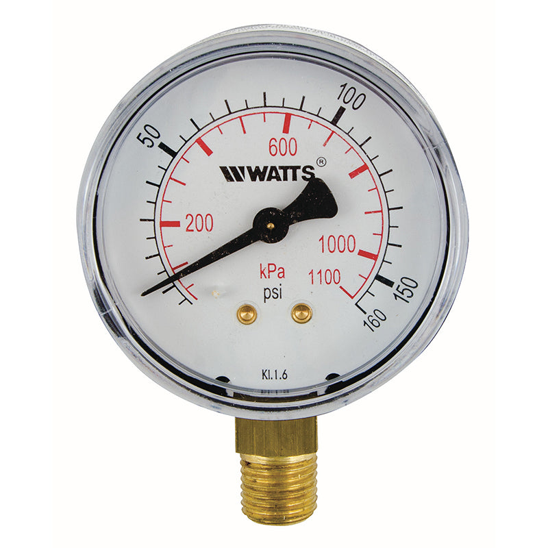 Watts® LFDPG1-2 1/2 1/4" Lead-Free Pressure Gauge, Bottom Entry, 2 1/2" Dial 0 - 160 psi