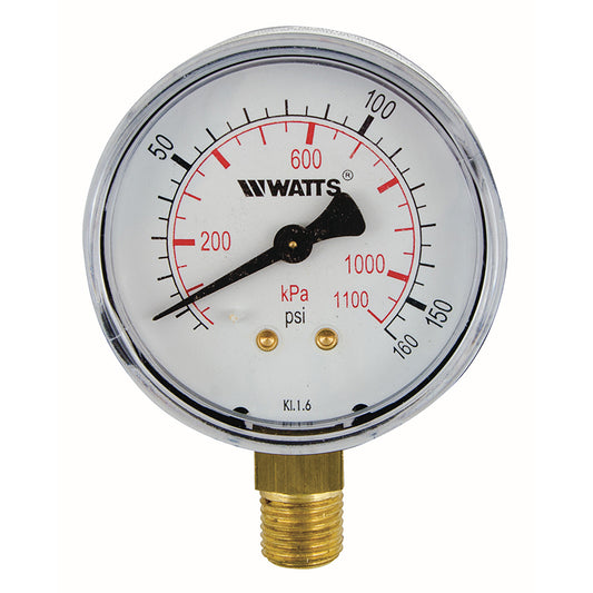 Watts® LFDPG1-2 1/2 1/4" Lead-Free Pressure Gauge, Bottom Entry, 2 1/2" Dial 0 - 160 psi
