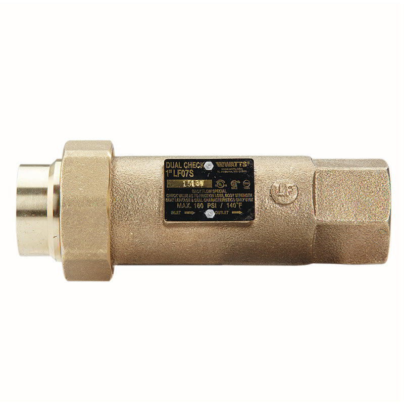 Watts® 1 1/4" LF07S-U2-3 Dual Check Valve Assembly, Lead-Free, Residential Fire Sprinkler System, Union Female NPT Inlet x Male NPT Outlet