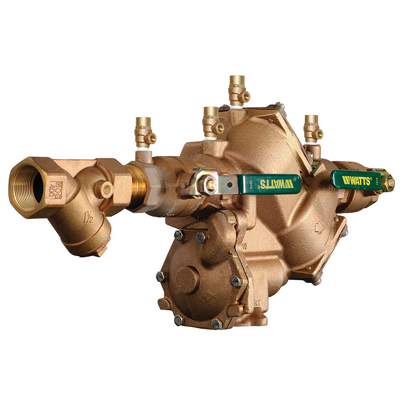 Watts® 1 1/4" LF909M1-QT-S-HW Reduced Pressure Zone Assembly, Lead-Free, Quarter Turn Shutoffs, Stainless Steel Check Module, Bronze Strainer