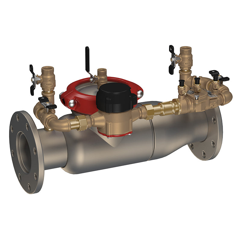 Ames® 4" 3000SS-SR-LG-GPM Double Check Detector Assembly, Red Silicone Internals, Less Shutoff, Cam-Check Valves, Gallons/Minute Meter