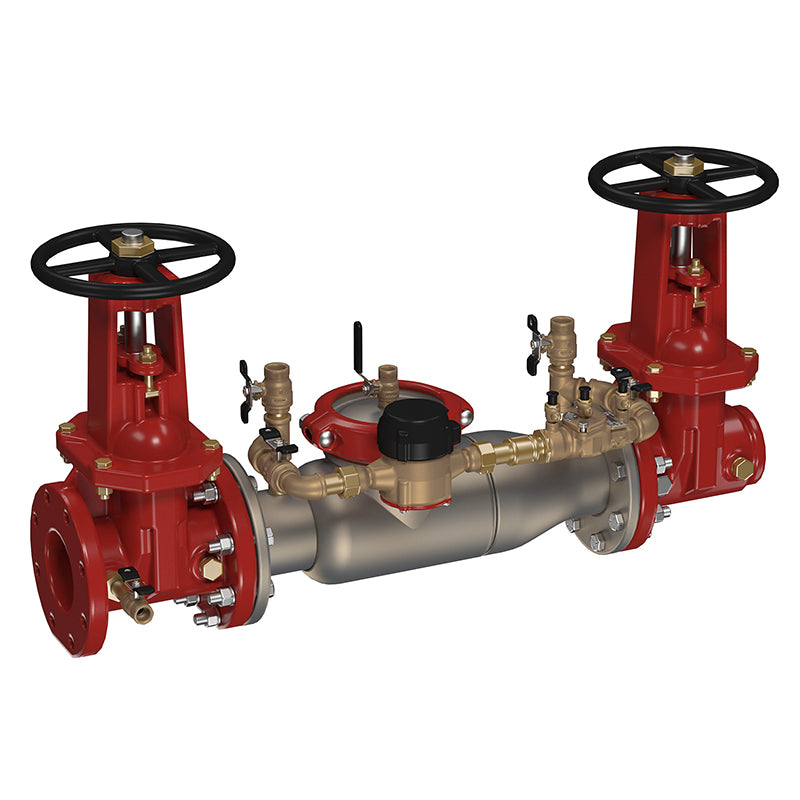 Ames® 4" 3000SS-DOSY-FXG-CFM Double Check Detector Assembly,  Domestic OSY Shutoffs, Flanged Inlet x Grooved Outlet, Cam-Checks, Cubic Feet Meter