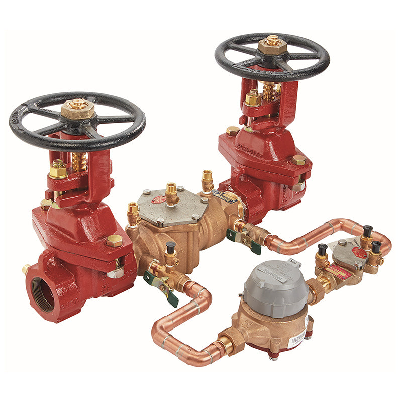 Ames® 2" 3000BM1-OSY-CFM Bronze Double Check Detector Assembly, OSY Shutoff Valves, Cubic Feet Meter