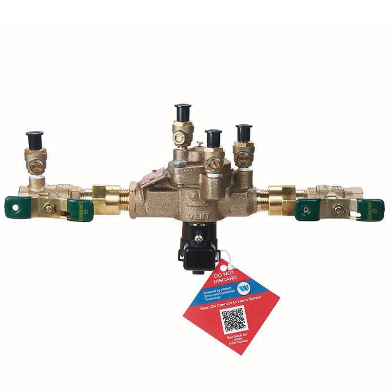 Watts® 1/2" U009-QT-FS Bronze Reduced Pressure Zone Assembly, Quarter Turn Shutoff Valves, Union Connections, Flood Sensor
