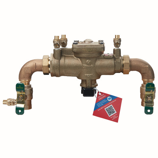 Watts® 3/4" U009-A-QT-FS Bronze Reduced Pressure Zone Assembly, Quarter Turn Shutoff Valves, Union Connections, Elbow Fittings, Tee Handles, Flood Sensor