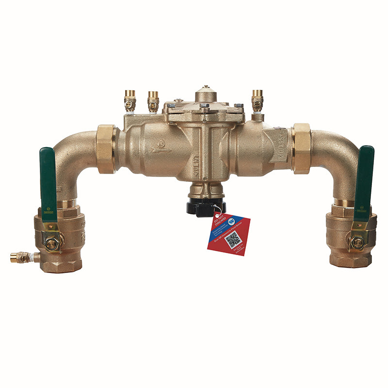 Watts® 1 1/2" U009M2-A-QT-FS Bronze Reduced Pressure Zone Assembly, Quarter Turn Shutoff Valves, Union Connections, Elbow Fittings, Flood Sensor