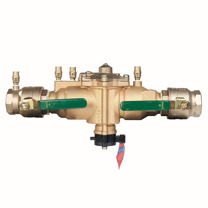 Watts® 1 1/4" 009M2-QT-S-FS Bronze Reduced Pressure Zone Assembly, Quarter Turn Shutoff Valves, Strainer, Flood Sensor