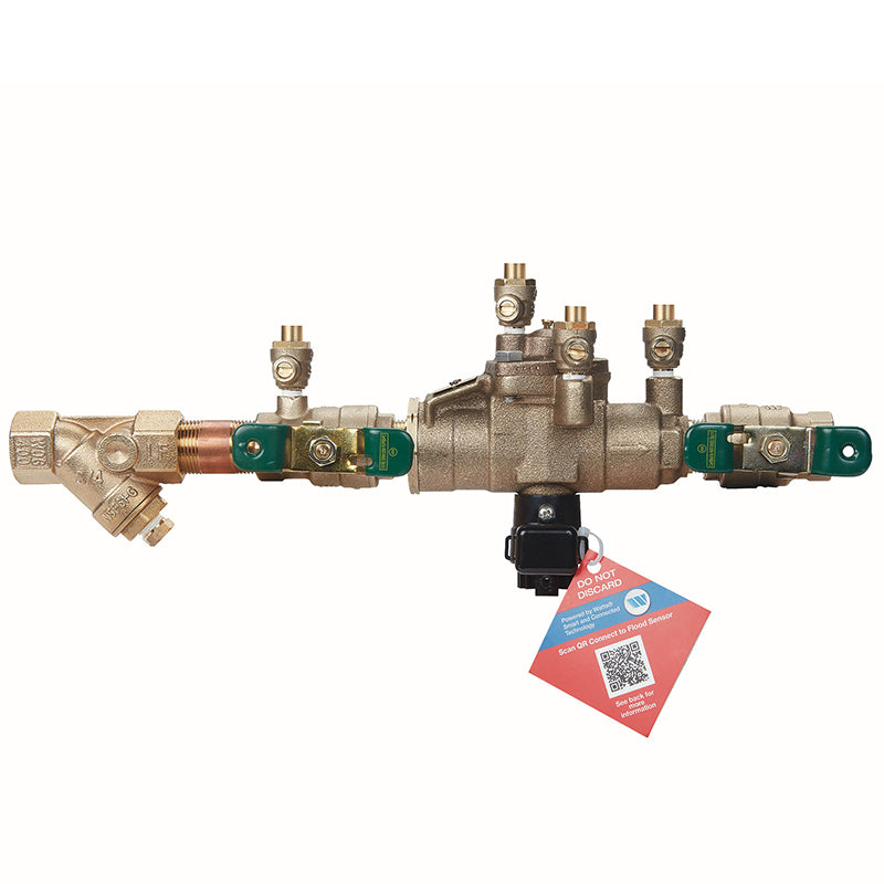 Watts® 3/4" 009M3-QT-S-FS Bronze Reduced Pressure Zone Assembly, Quarter Turn Shutoff Valves, Strainer, Flood Sensor