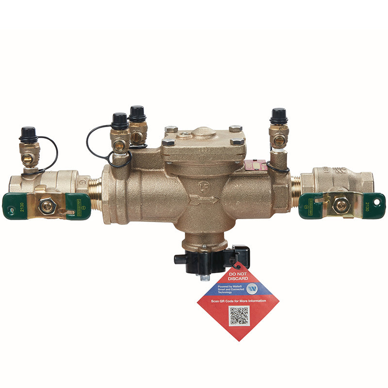 Watts® 1" 009M2-QT-CT-FS Bronze Reduced Pressure Zone Assembly, Quarter Turn Shutoff Valves, Cap and Tether, Flood Sensor