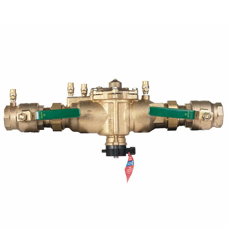 Watts® 1 1/4" 009M2-QT-SH-FS Bronze Reduced Pressure Zone Assembly, Quarter Turn Shutoff Valves, Stainless Steel Handles, Flood Sensor