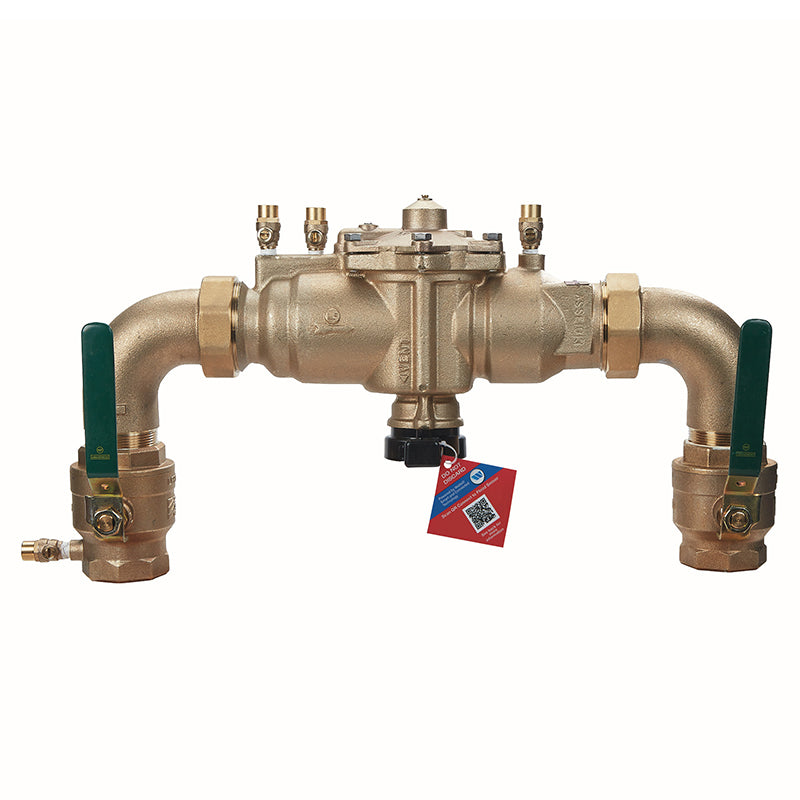 Watts® 2" U009M2-A-PC-QT-FS Bronze Reduced Pressure Zone Assembly, Quarter Turn Shutoff Valves, Union Connections, Elbows, Internal Polymer Coating, Flood Sensor