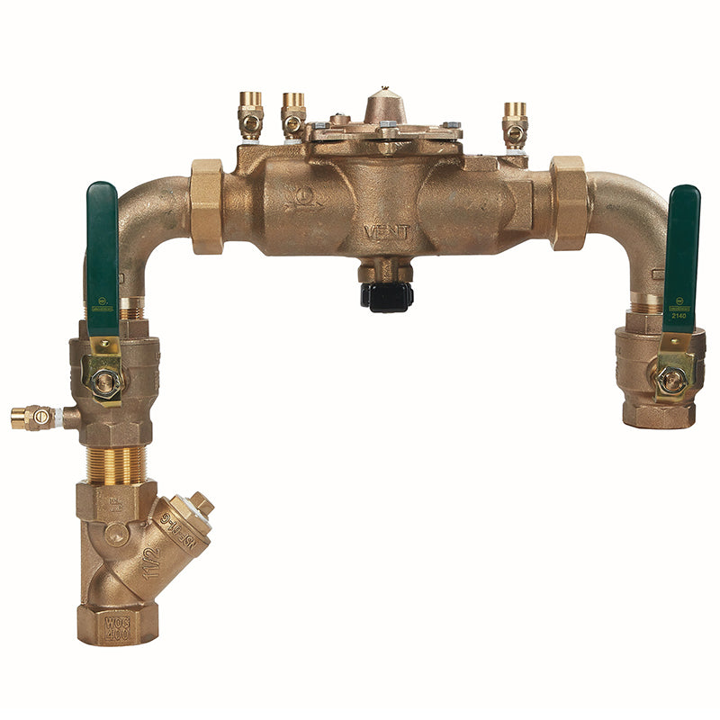 Watts® 2" U009M2-A-QT-S-FS Bronze Reduced Pressure Zone Assembly, Quarter Turn Shutoff Valves, Union Connections, Strainer, Elbow Fittings, Flood Sensor