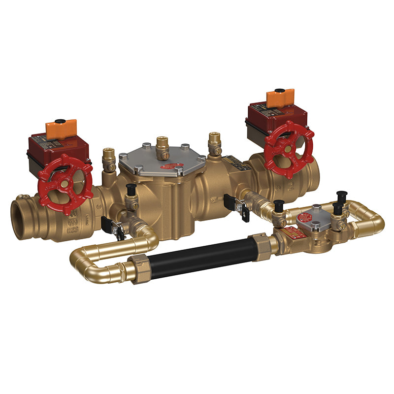 Ames® 2" 3000BM1-FP-LM-GV Bronze Double Check Detector Assembly, Gear Operated Ball Valve Shutoffs, Pre-Wired Tamper Switches, Grooved Ends, Less Meter