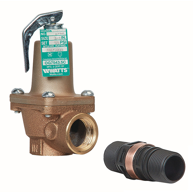 Watts® 3/4" 174A 100 FS Bronze Boiler Pressure Relief Valve, 100 psi, Discharge Line Flood Sensor