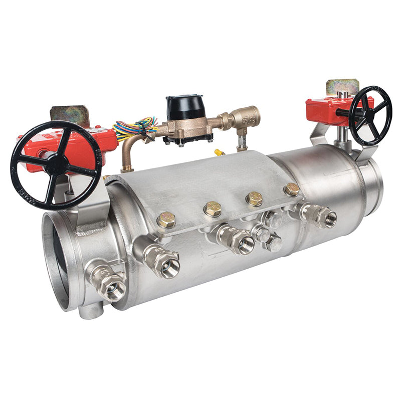Deringer 6" D-6030X-CFM Double Check Detector Assembly, Low Head Loss, Integral Butterfly Valves, Grooved Ends, Dual-Action Checks,  Cubic Feet Meter