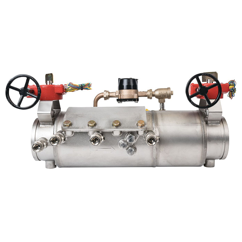 Deringer 6" D-6030X-CFM Double Check Detector Assembly, Low Head Loss, Integral Butterfly Valves, Grooved Ends, Dual-Action Checks,  Cubic Feet Meter