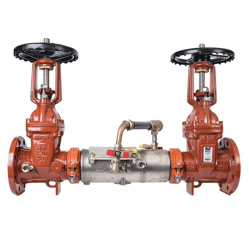 Deringer 4"  D-4030G-LM Double Check Detector Assembly, OSY Shutoff Valves, Grooved End Connections, Dual-Action Checks, Less Meter