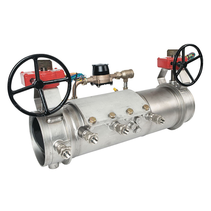 Deringer 8" D-8030-CFM Double Check Detector Assembly,  Integral Butterfly Valves, Grooved Ends, Dual-Action Checks, Cubic Feet Meter