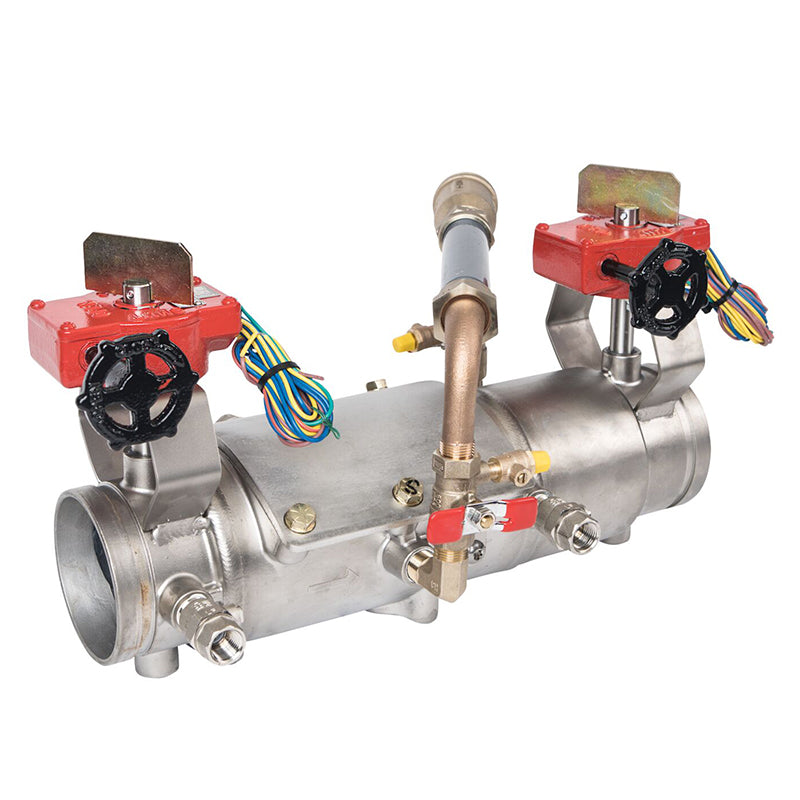 Deringer 4" D-4030-LM Double Check Detector Assembly, Integral Butterfly Valves, Grooved Ends, Dual-Action Checks, Less Meter
