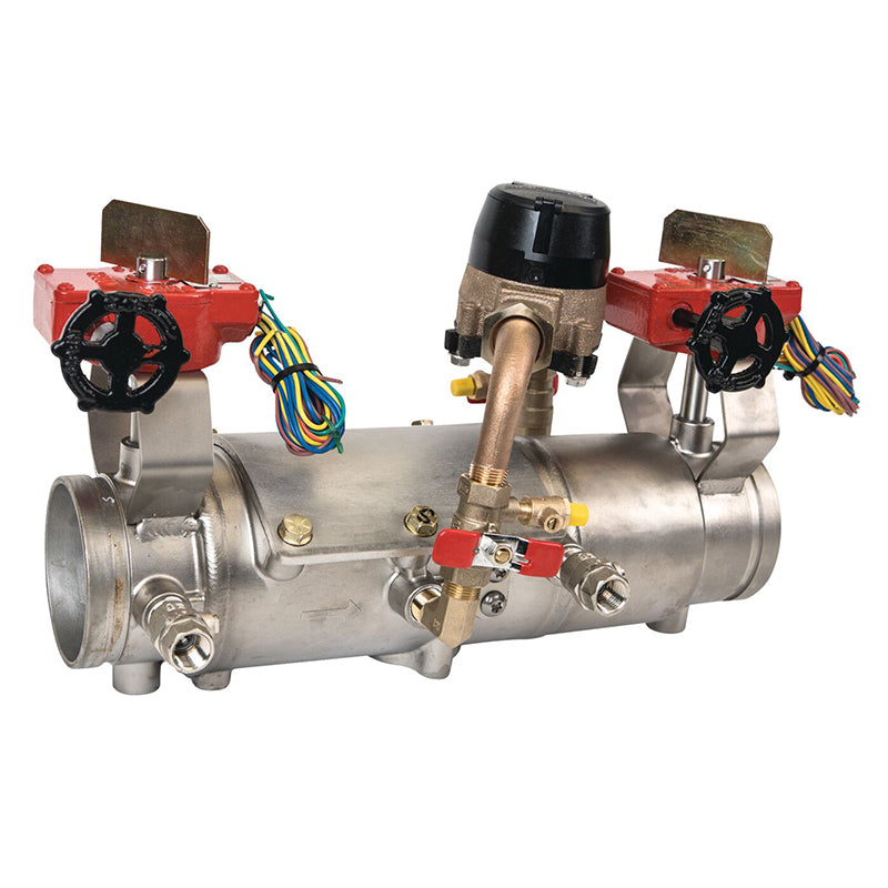 Deringer 4" D-4030-CFM Double Check Detector Assembly,  Integral Butterfly Valves, Grooved Ends, Dual-Action Checks, Cubic Feet Meter