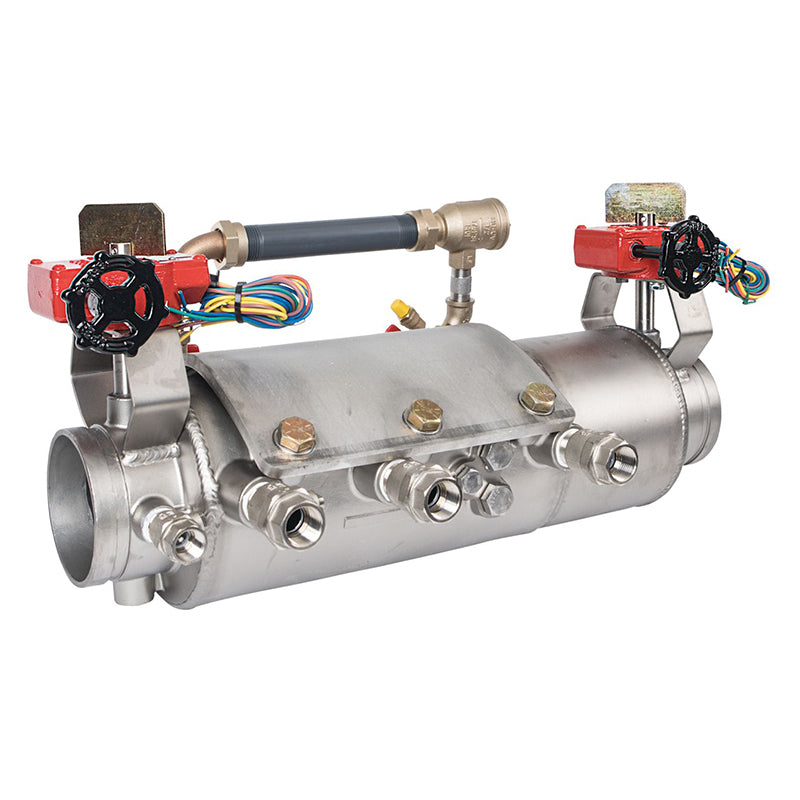 Deringer 4" D-4030X-LM Double Check Detector Assembly, Low Head Loss, Integral Butterfly Valves, Grooved Ends, Dual-Action Checks, Less Meter
