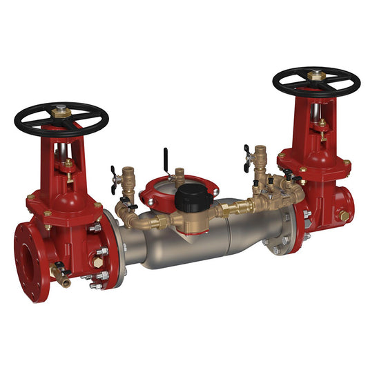 Ames 8" 3000SS Double Check Detector Backflow Preventer Assy, Domestic OSY Shutoffs, Flanged Inlet x Grooved Outlet, Cam-Checks, Gallons/Minute Meter