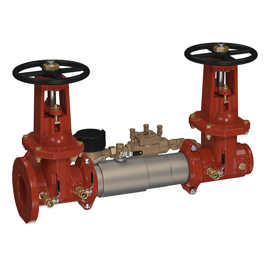 Watts 6" 757DCDA Double Check Detector Assembly Backflow Preventer, OSY Shutoff Valves, Flanged Inlet x Groove Outlet, Cubic Feet Meter