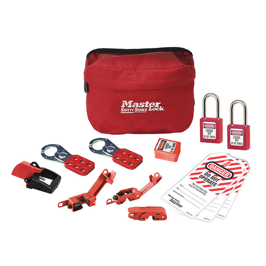 MasterLock Lockout Pouch w/ Standard Electrical Device Assortment & 2 Zenex™ Thermoplastic Padlocks